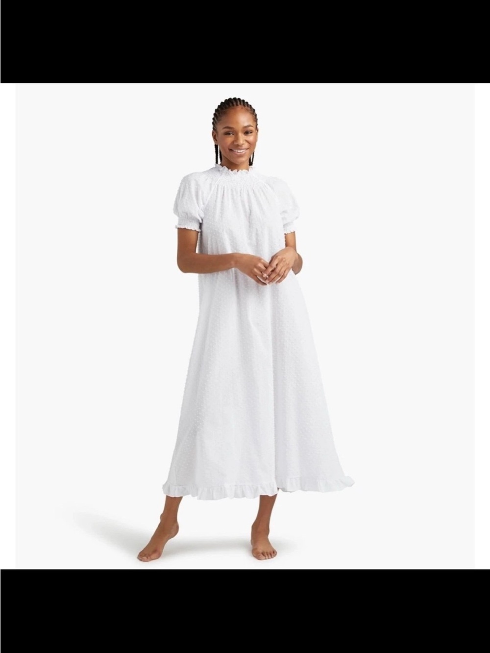 Hill House White Maxi Puff-Sleeve Ruffle-Neck Dress